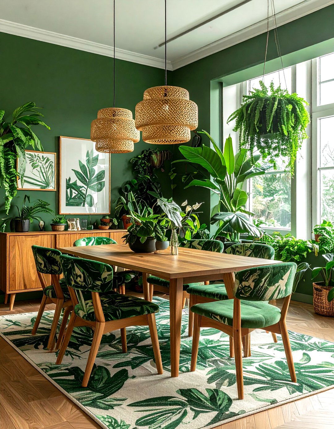 Botanical print dining room - 30 green dining room decor ideas