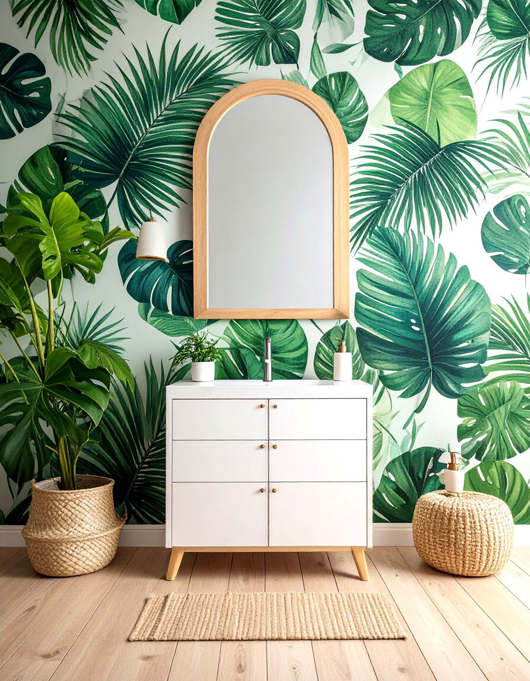 Botanical print wallpaper - 30 small powder room ideas