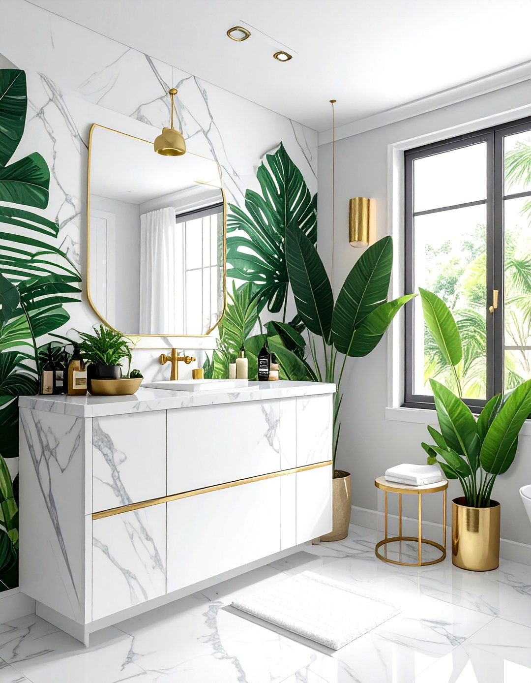 Botanical wallpaper bathroom - 30 earthy tone bathroom ideas
