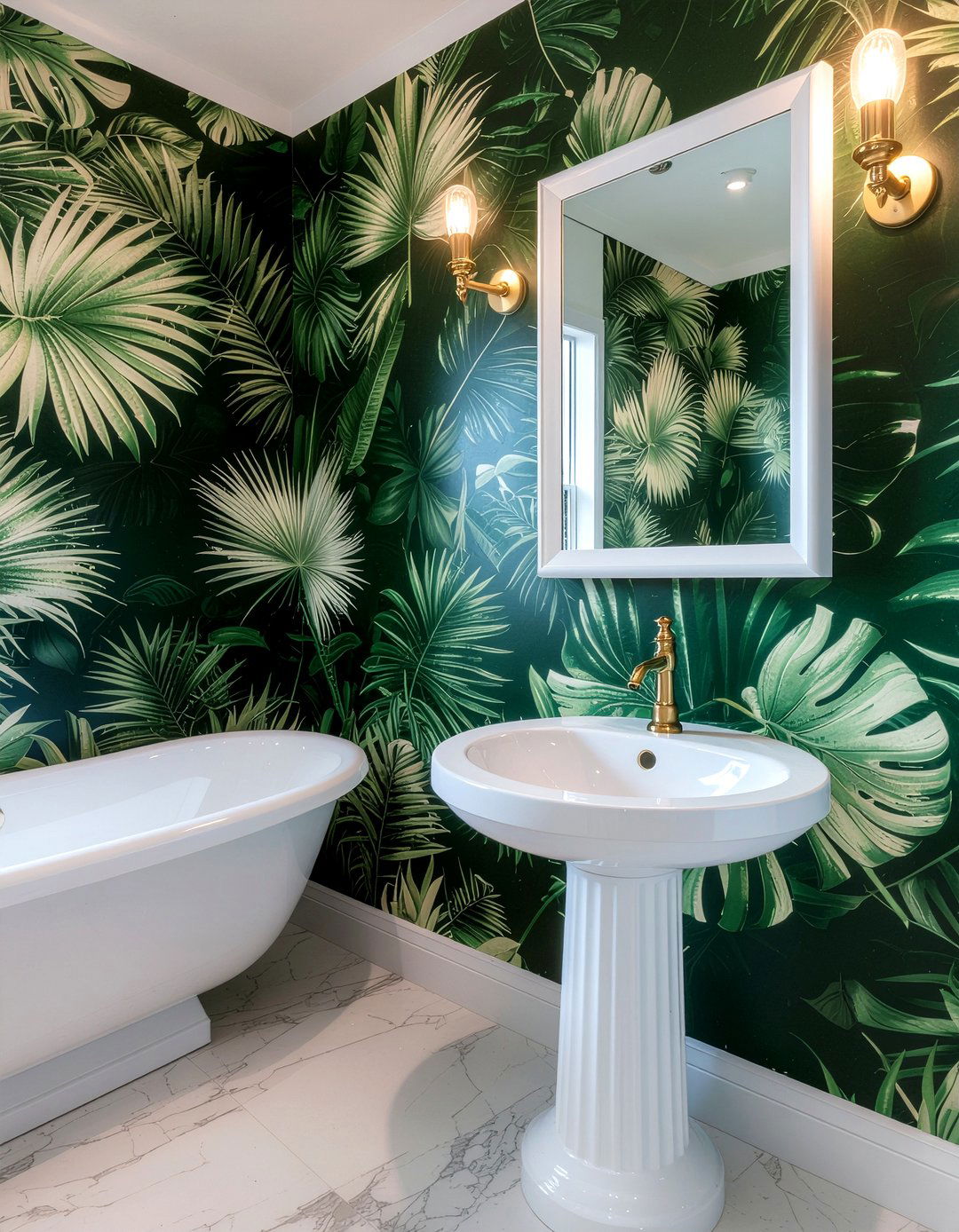 Botanical wallpaper bathroom - 30 bathroom total transformation ideas