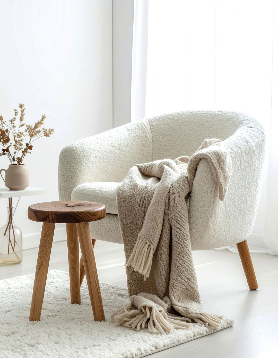 Boucle Barrel Chair - 30 living room barrel chair ideas