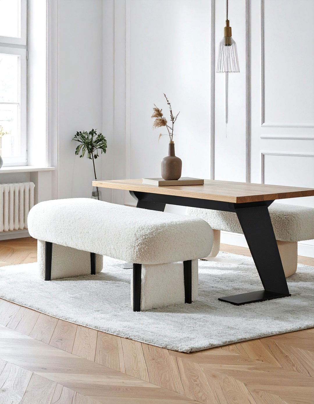 Boucle Dining Bench - 30 upholstered dining bench ideas