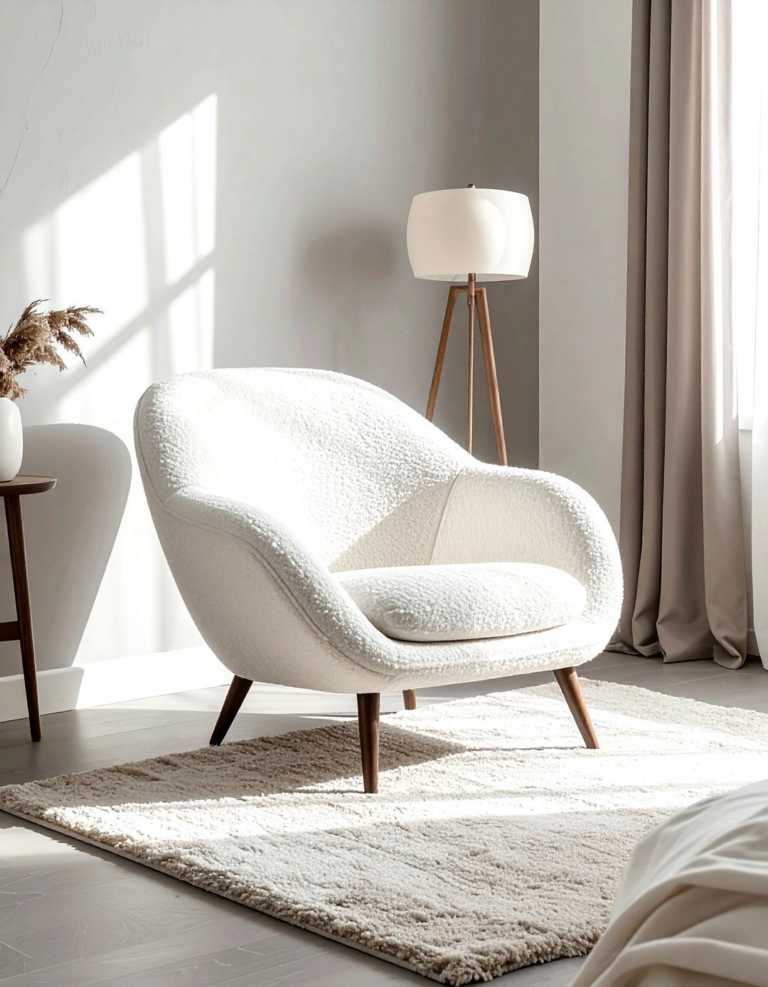 Boucle Fabric Chair - 30 bedroom seating arrangements ideas