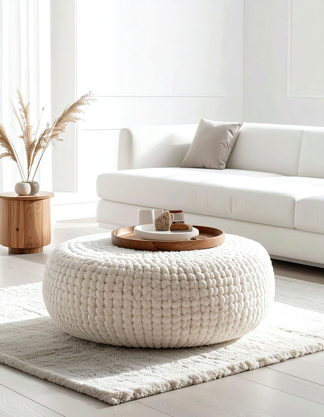 Boucle Ottoman - 30 living room modern furniture ideas