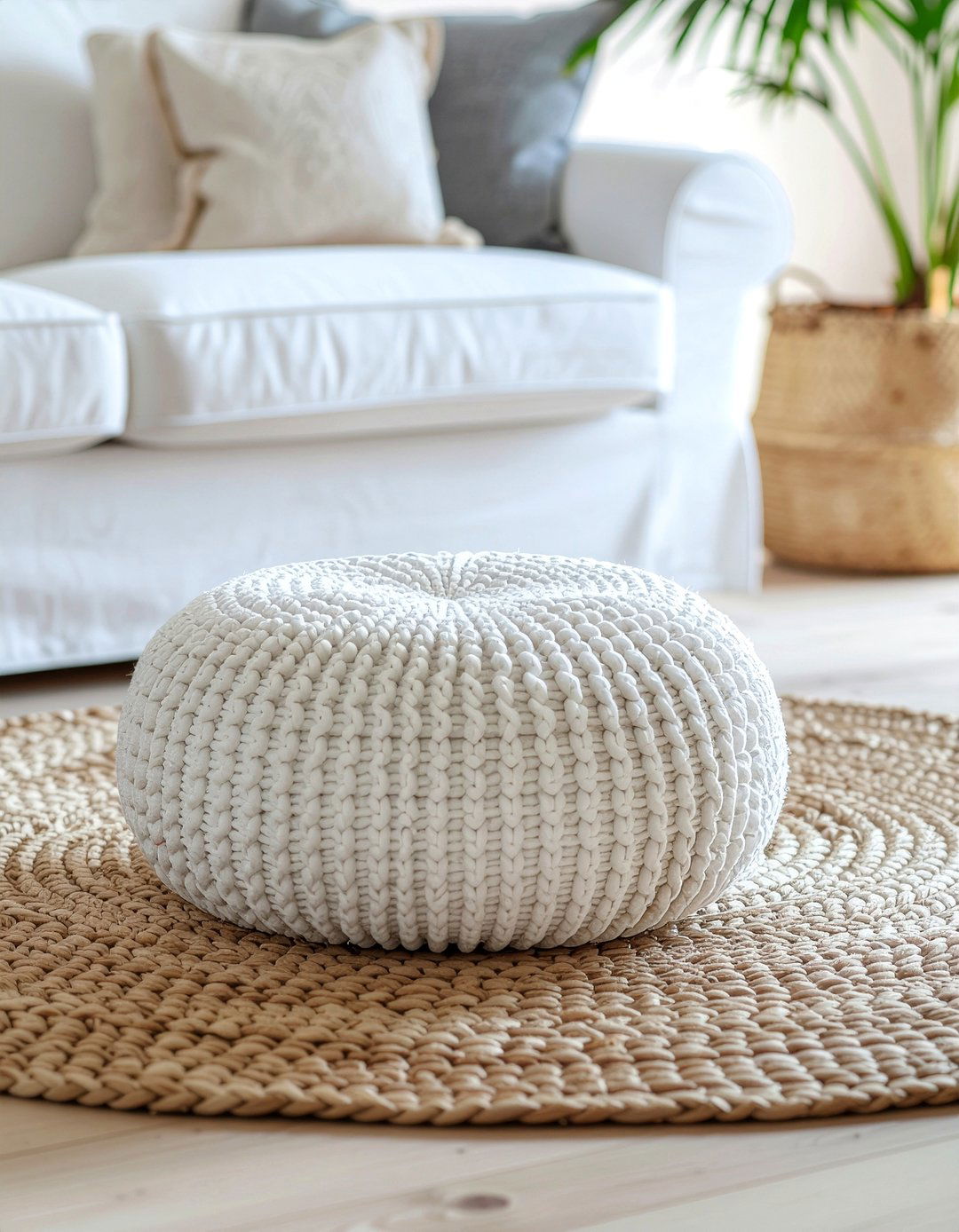 Boucle Round Ottoman - 30 living room footstool ideas