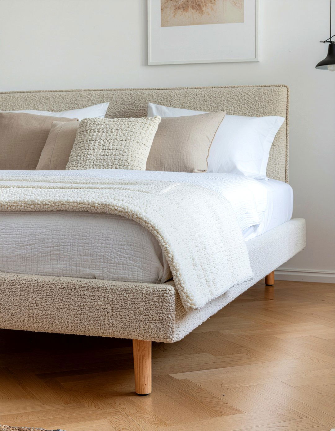 Boucle Upholstered Headboard - 30 bedroom upholstered headboards