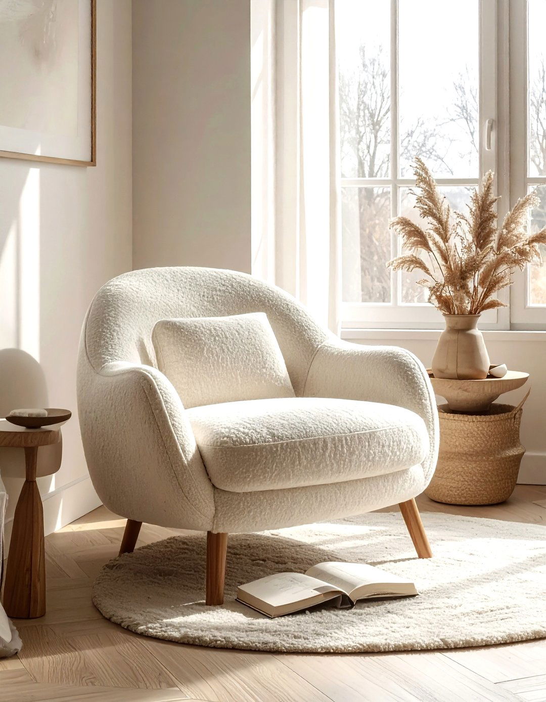 Boucle accent chair - 30 beige living room accessories ideas
