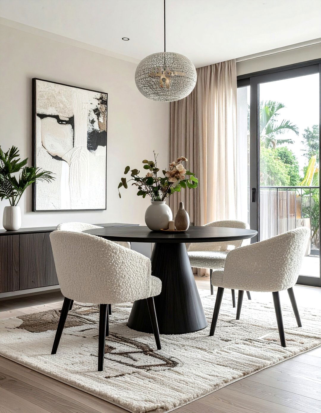 Boucle fabric dining chair - 30 armless dining chair ideas