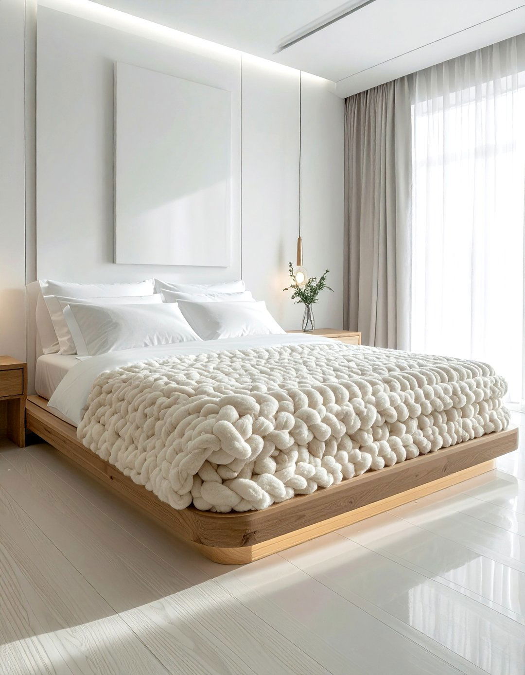 Boucle platform bed - 30 soft texture bedroom ideas