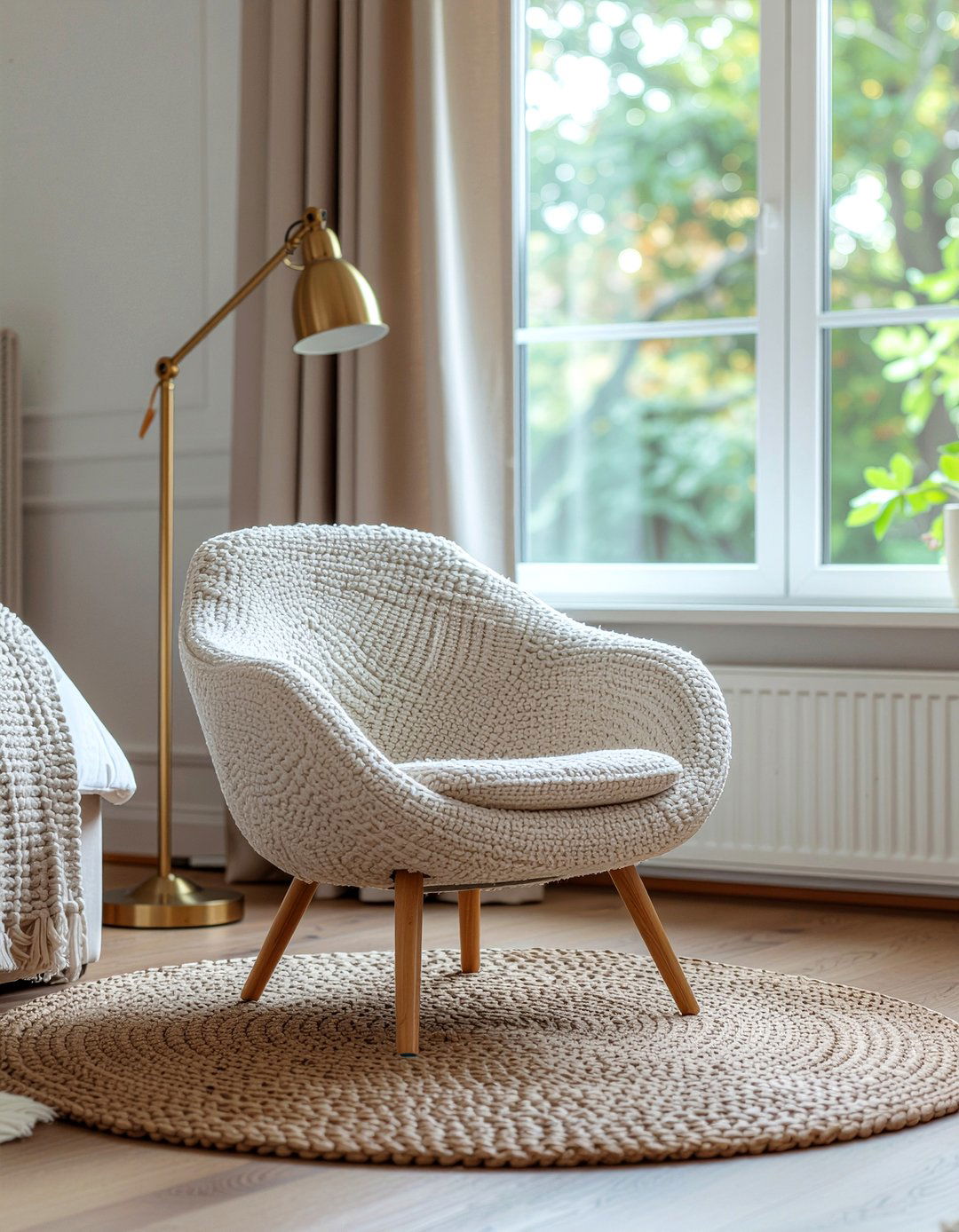 Boucle swivel chair - 30 bedroom reading chairs