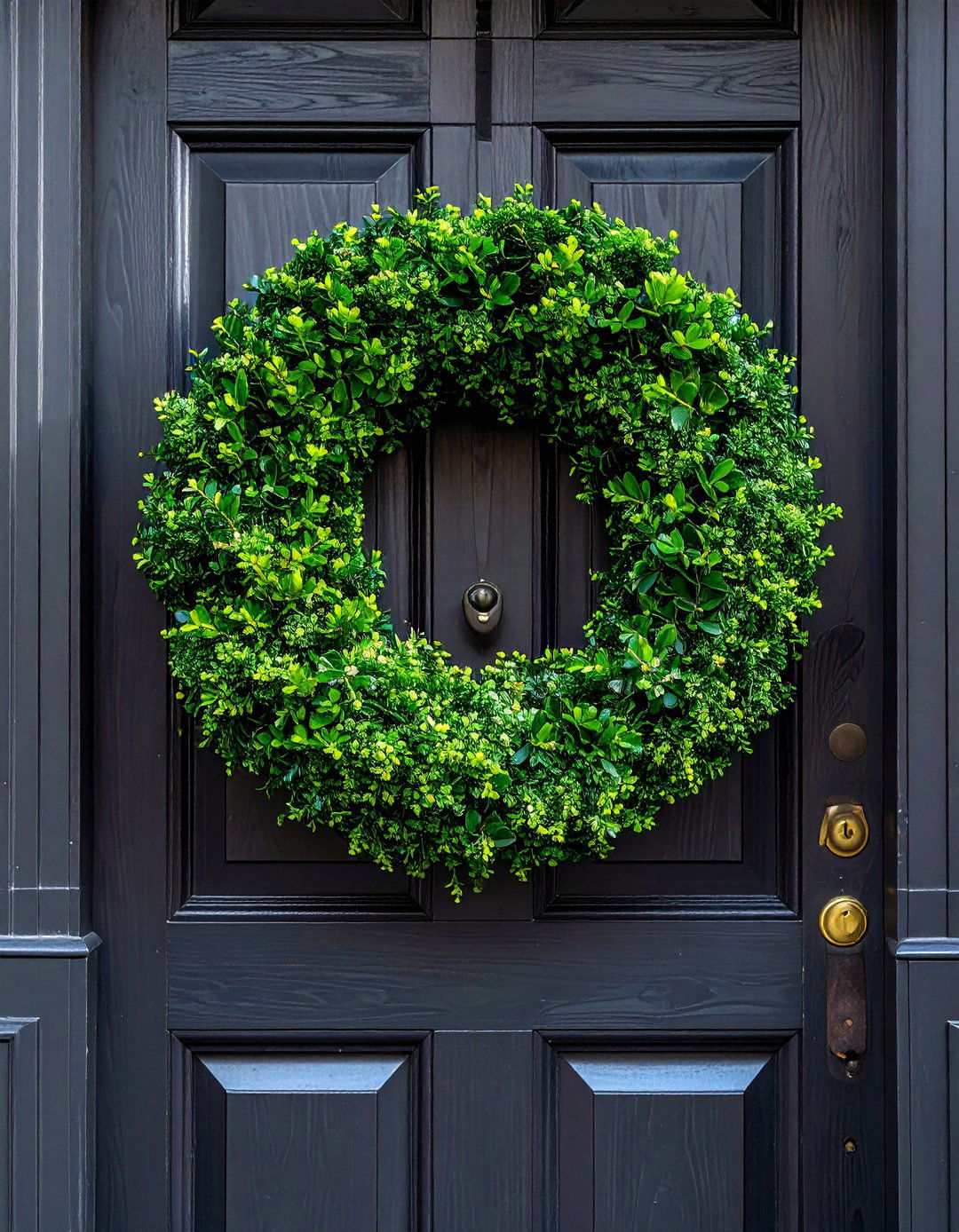 Boxwood wreath for front door - 30 colonial home decor ideas