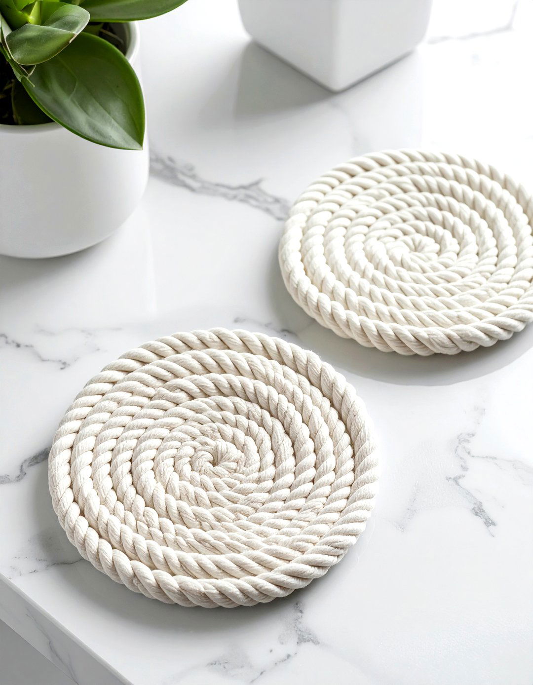 Braided Cotton Cord Coasters - 30 cotton decor ideas