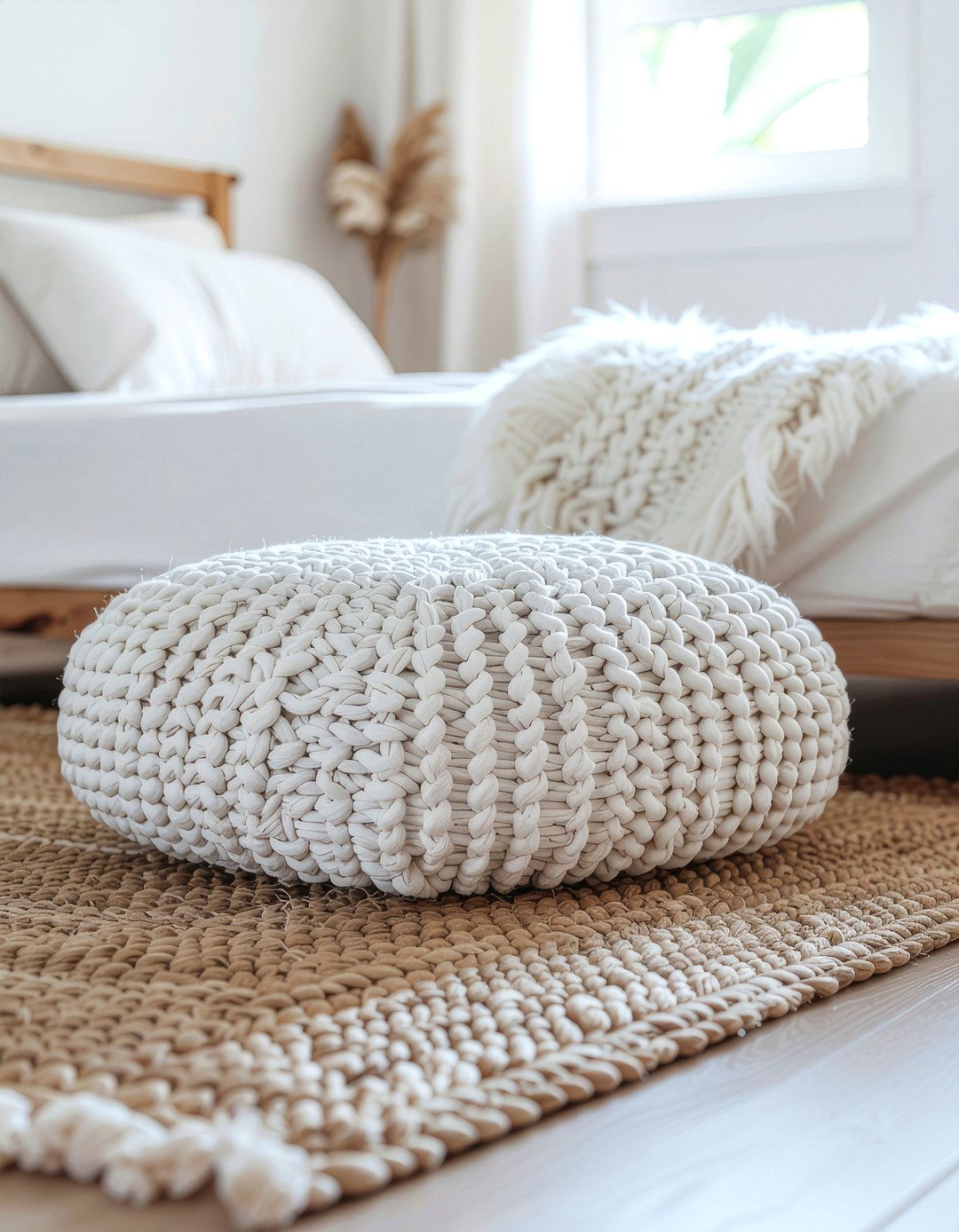 Braided Cotton Pouf - 30 woven bedroom ideas