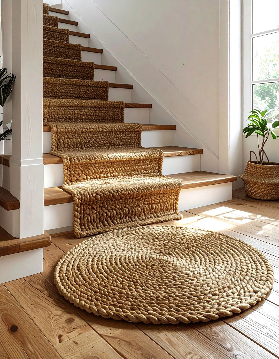 Braided Jute Stair Runner - 30 stair runner ideas