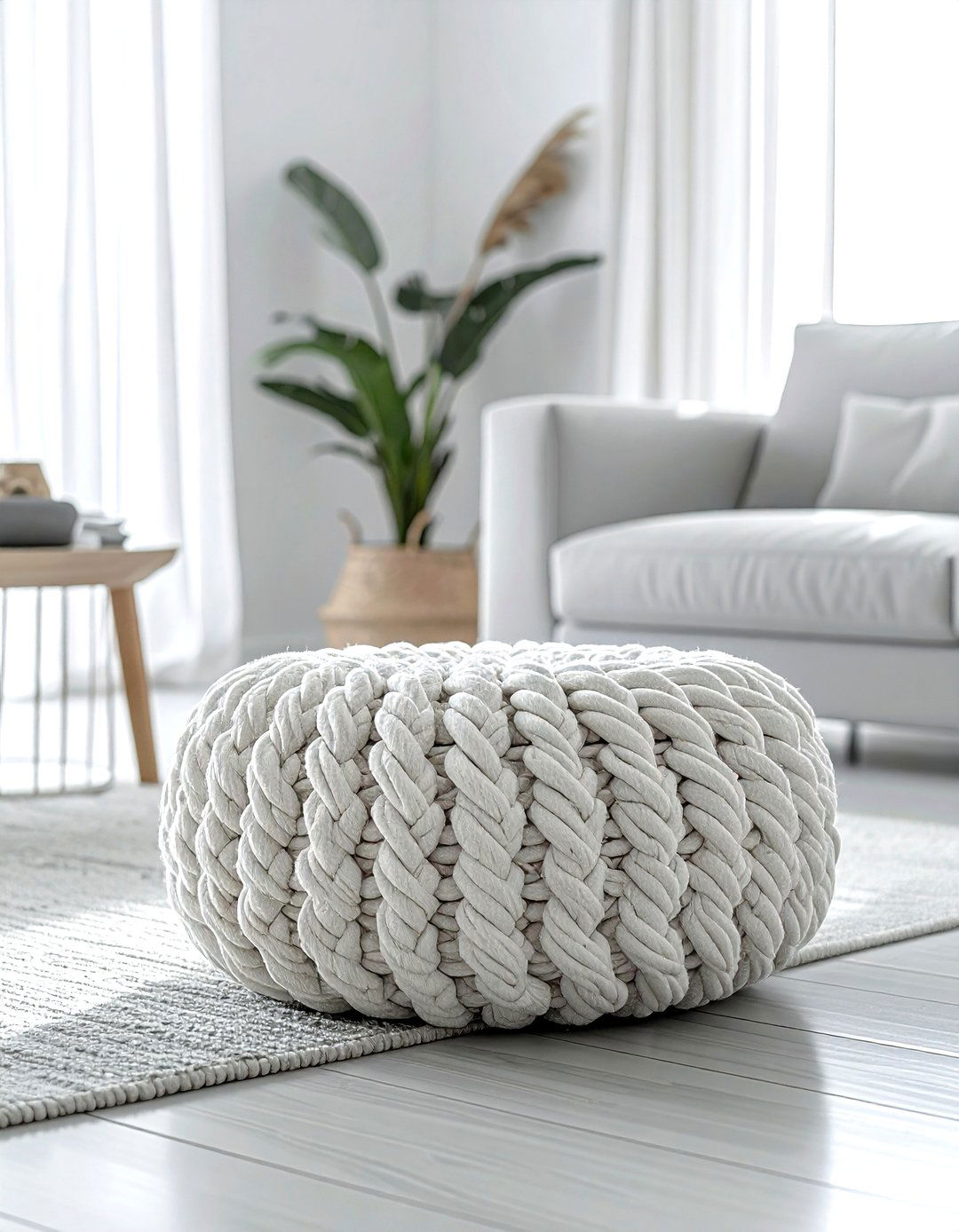 Braided Rope Pouf - 30 living room pouf seating ideas