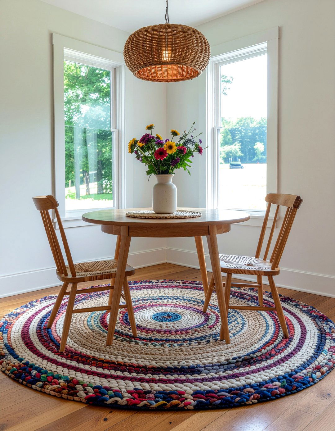 Braided round rug dining room - 30 round rug dining room ideas