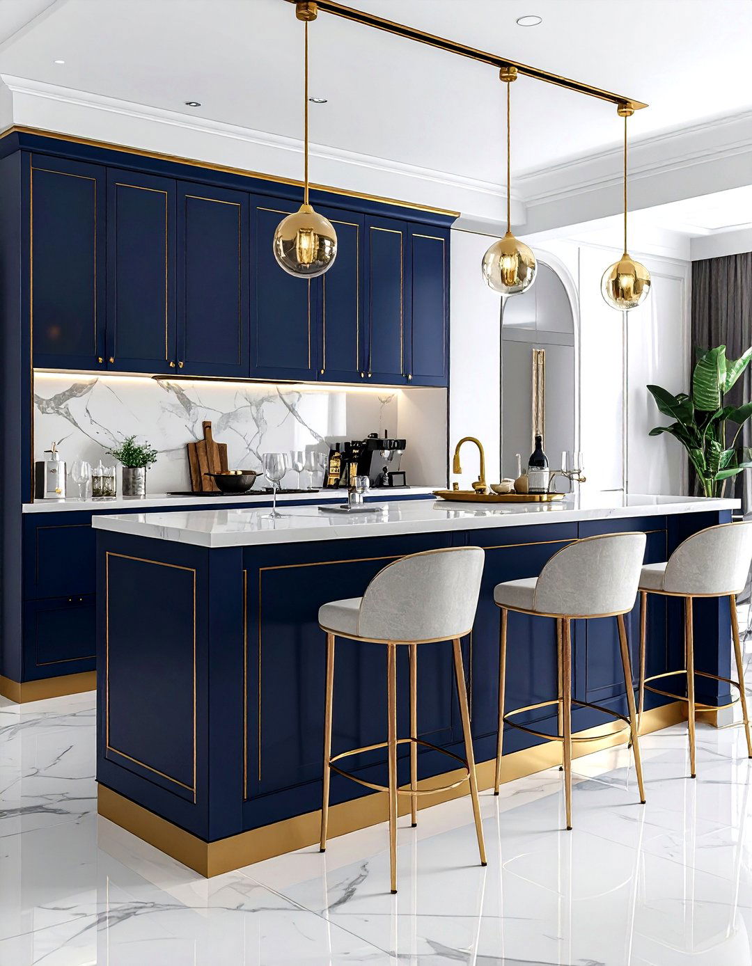 Brass Accent Bar - 30 dining room bar ideas
