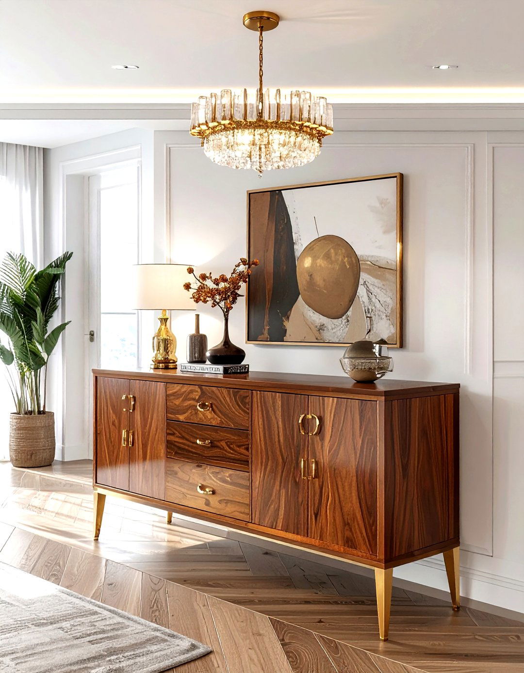 Brass Accent Buffet - 30 mid-century buffet dining room ideas