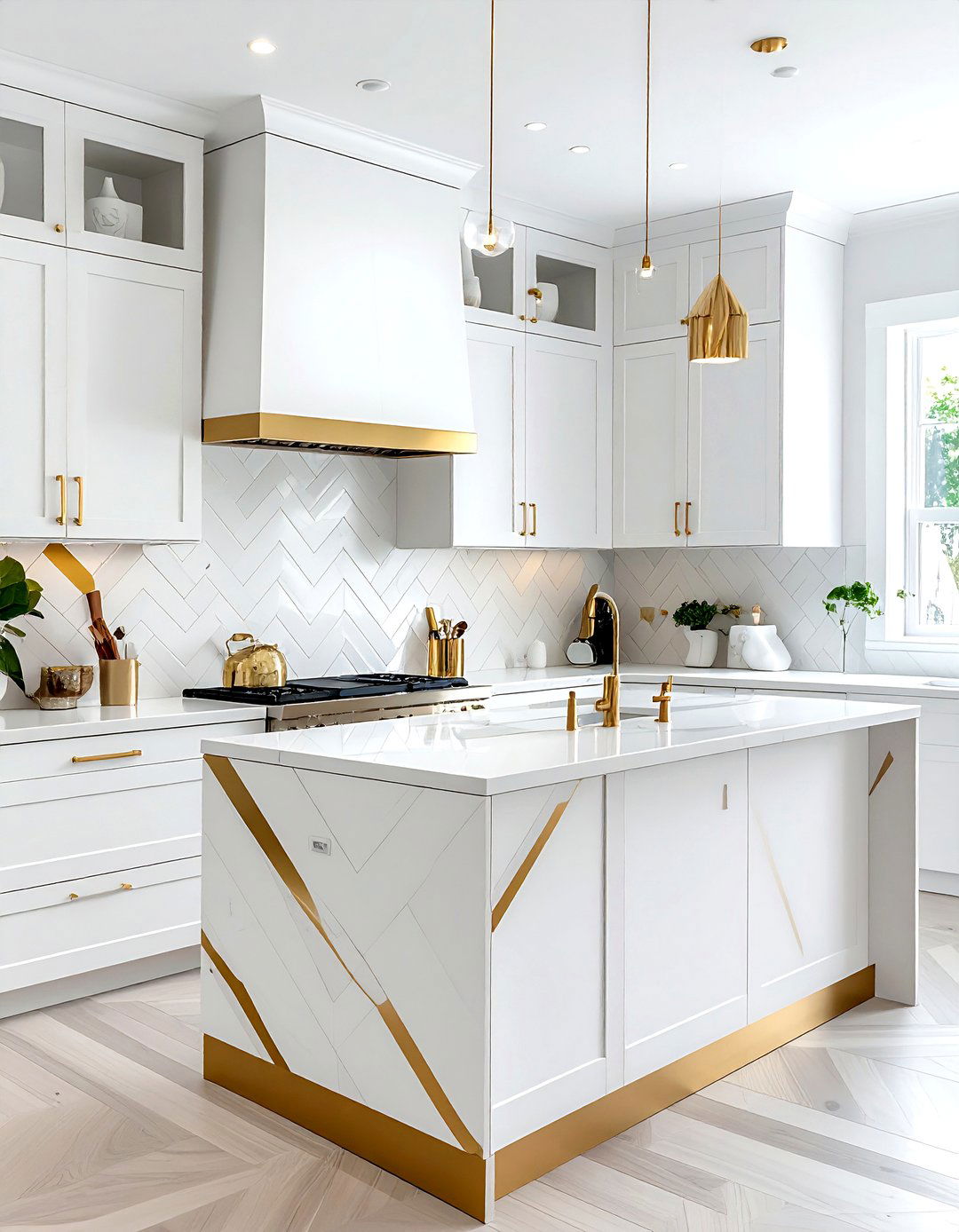 Brass Accent Chevron - 30 chevron backsplash kitchen ideas