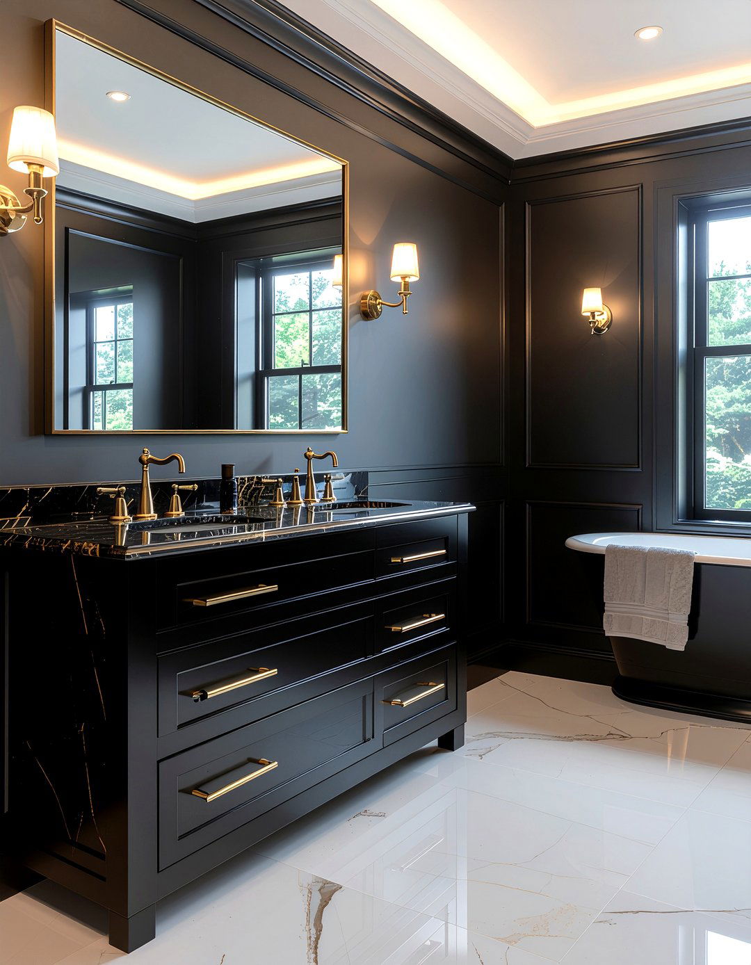 Brass And Black Marble - 30 bathroom finish mixing ideas