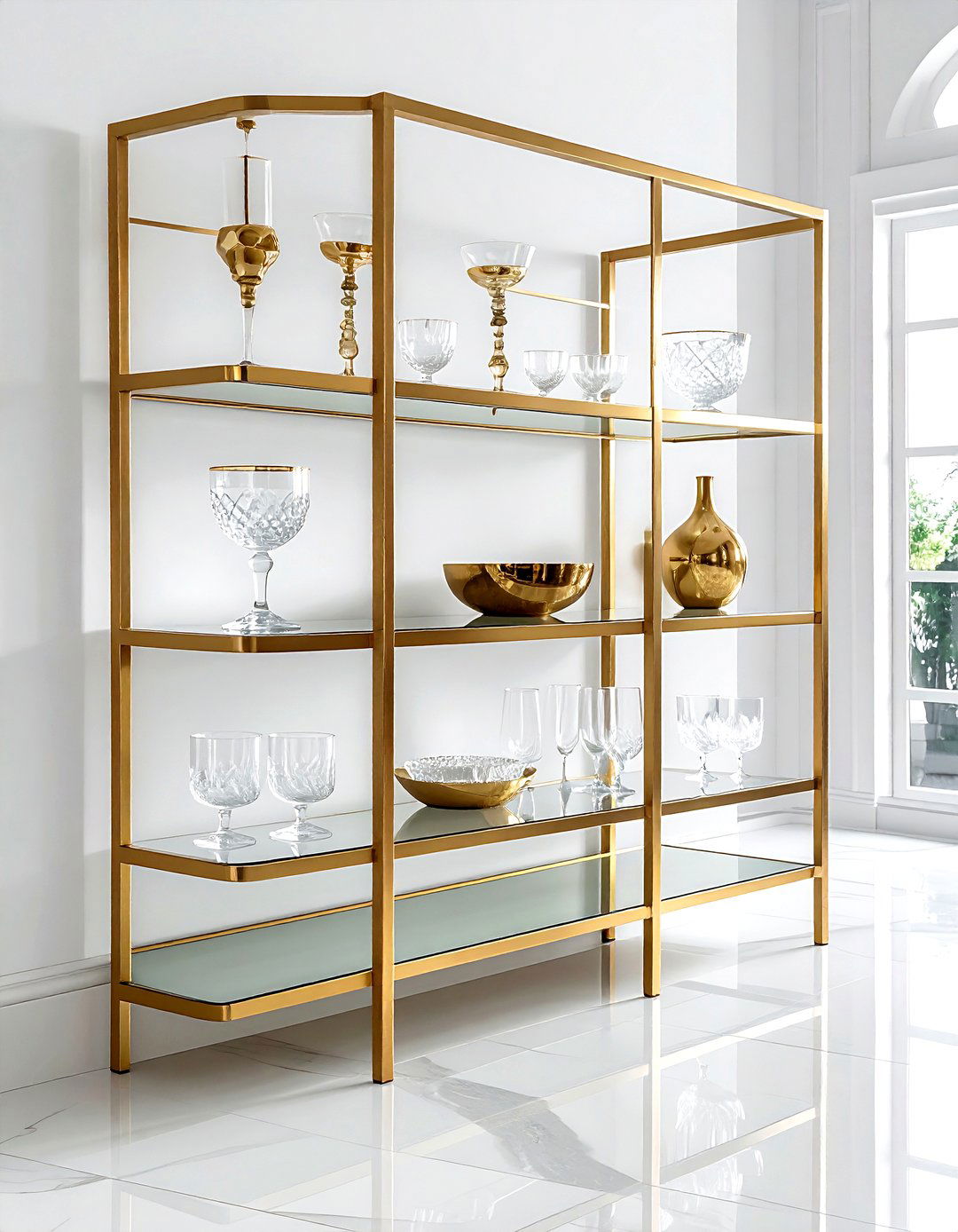 Brass And Glass Shelving - 30 dining room shelving ideas