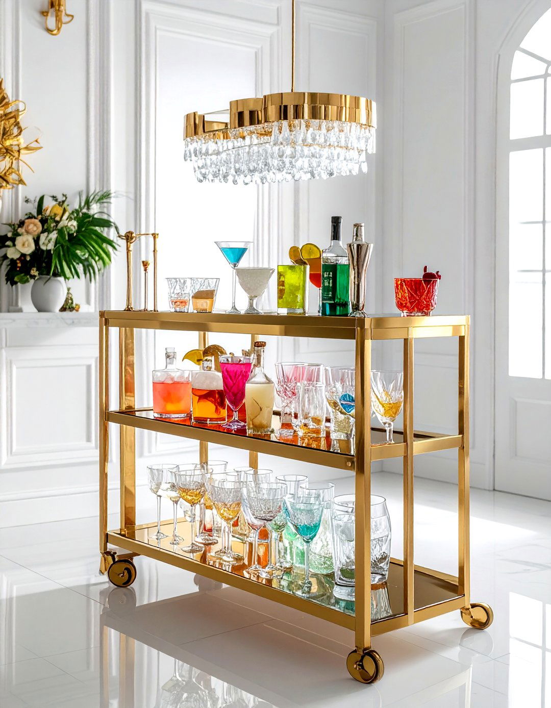 Brass Bar Cart - 30 Palm Beach dining room ideas