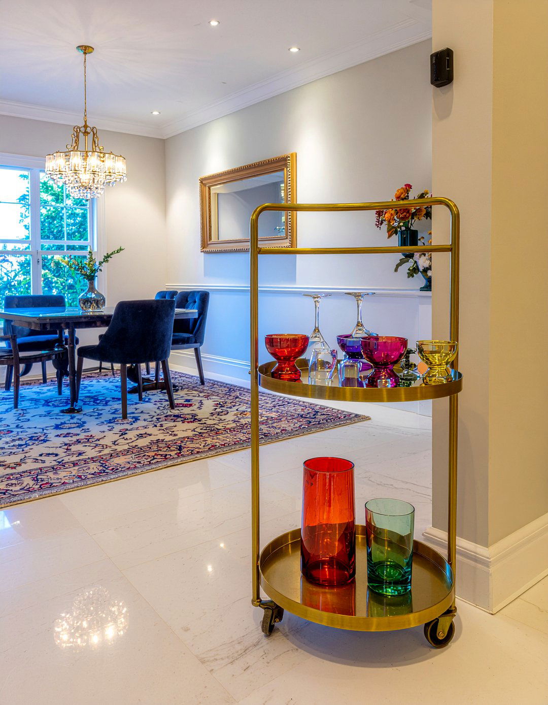 Brass Bar Cart - 30 bold dining room ideas