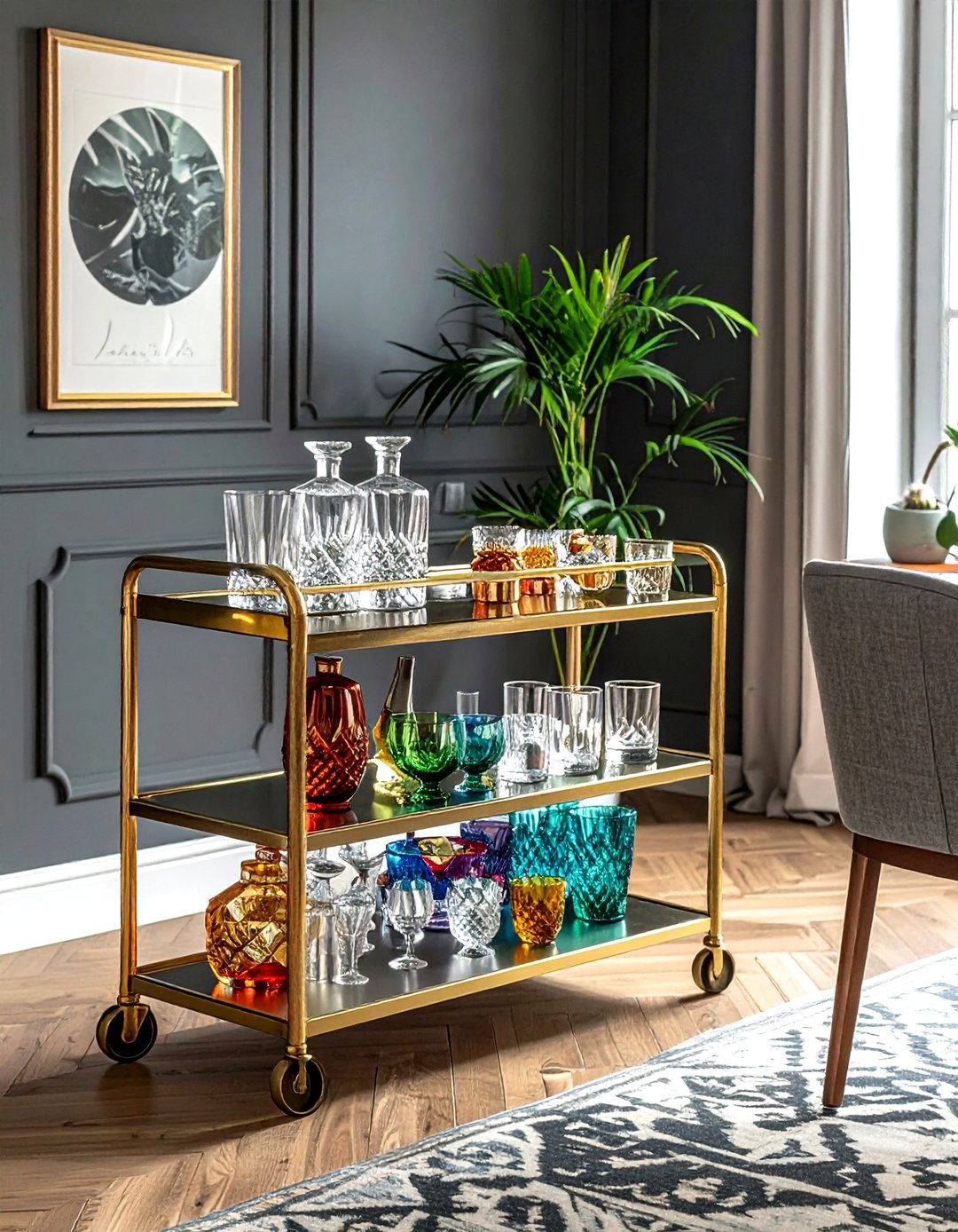 Brass Bar Cart - 30 brass accent dining room ideas