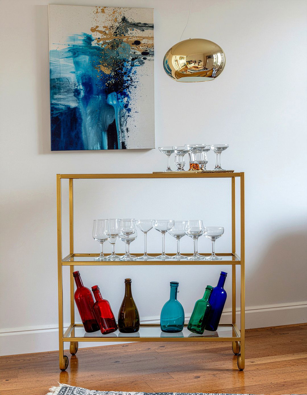 Brass Bar Cart - 30 brass accent living room ideas