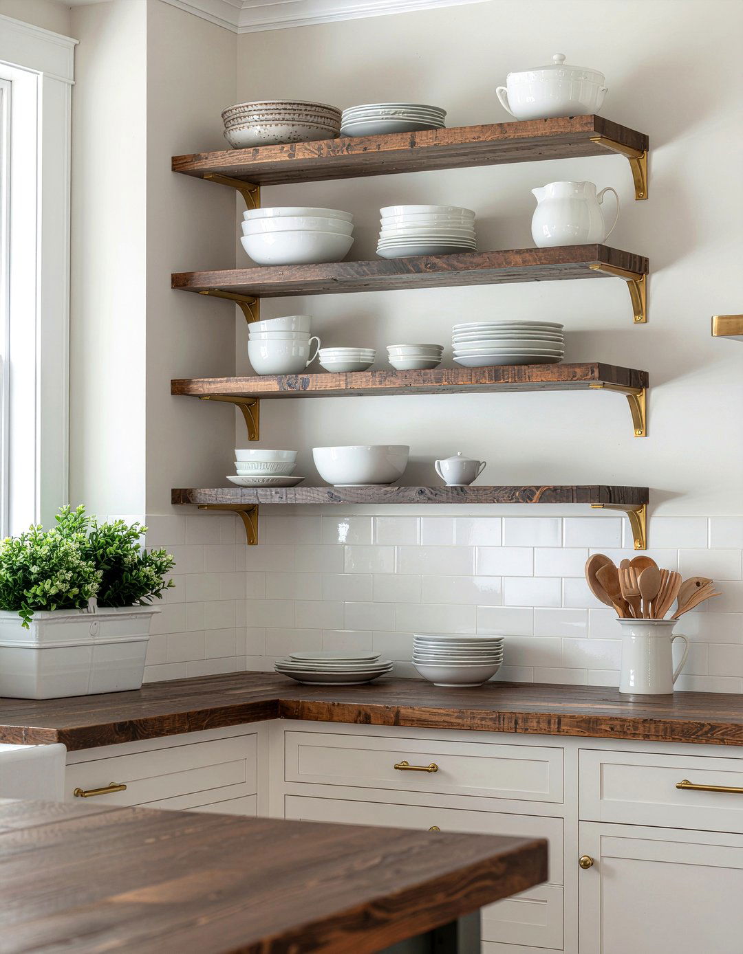 Brass Bracket Shelving - 30 open shelving kitchen ideas