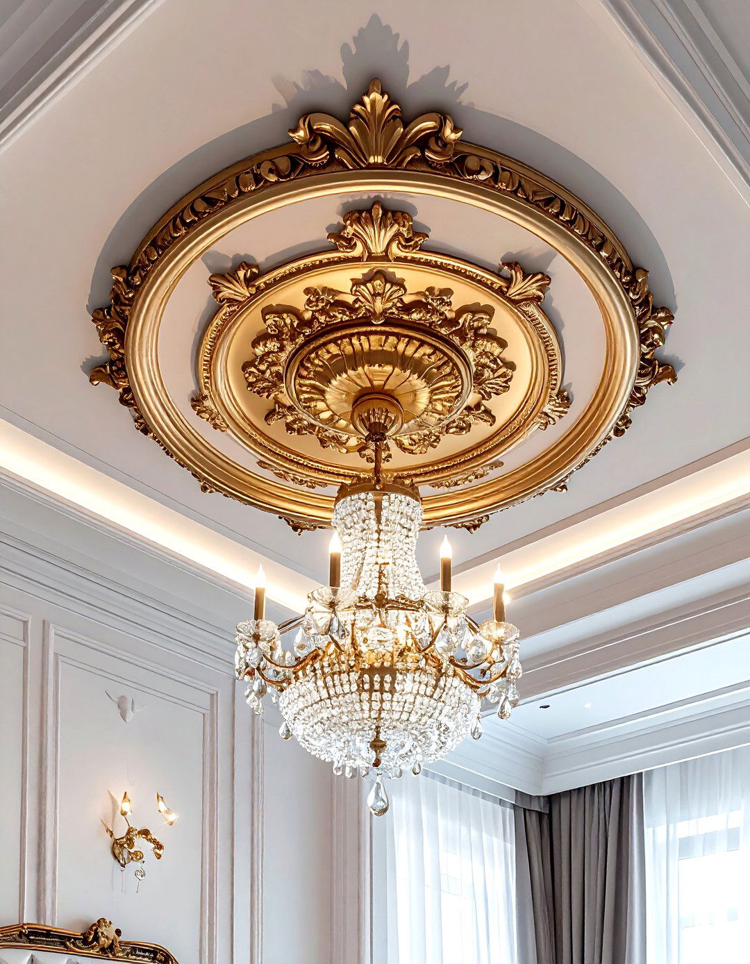 Brass Ceiling Medallion - 30 brass accent dining room ideas
