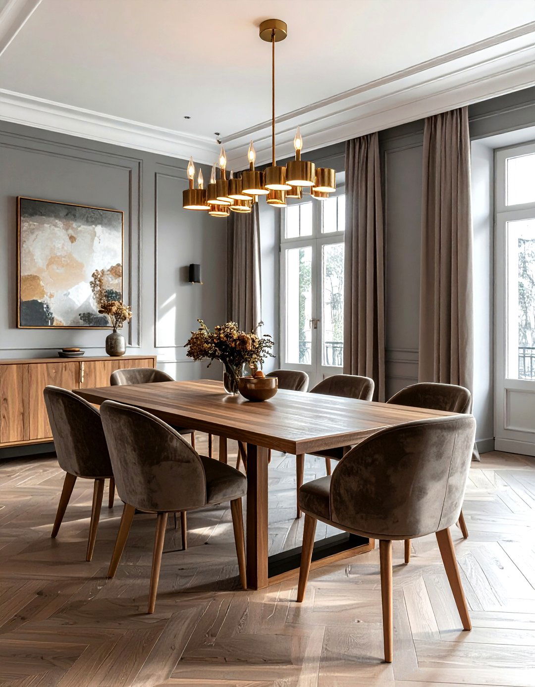 Brass Chandelier - 30 modern traditional dining room ideas