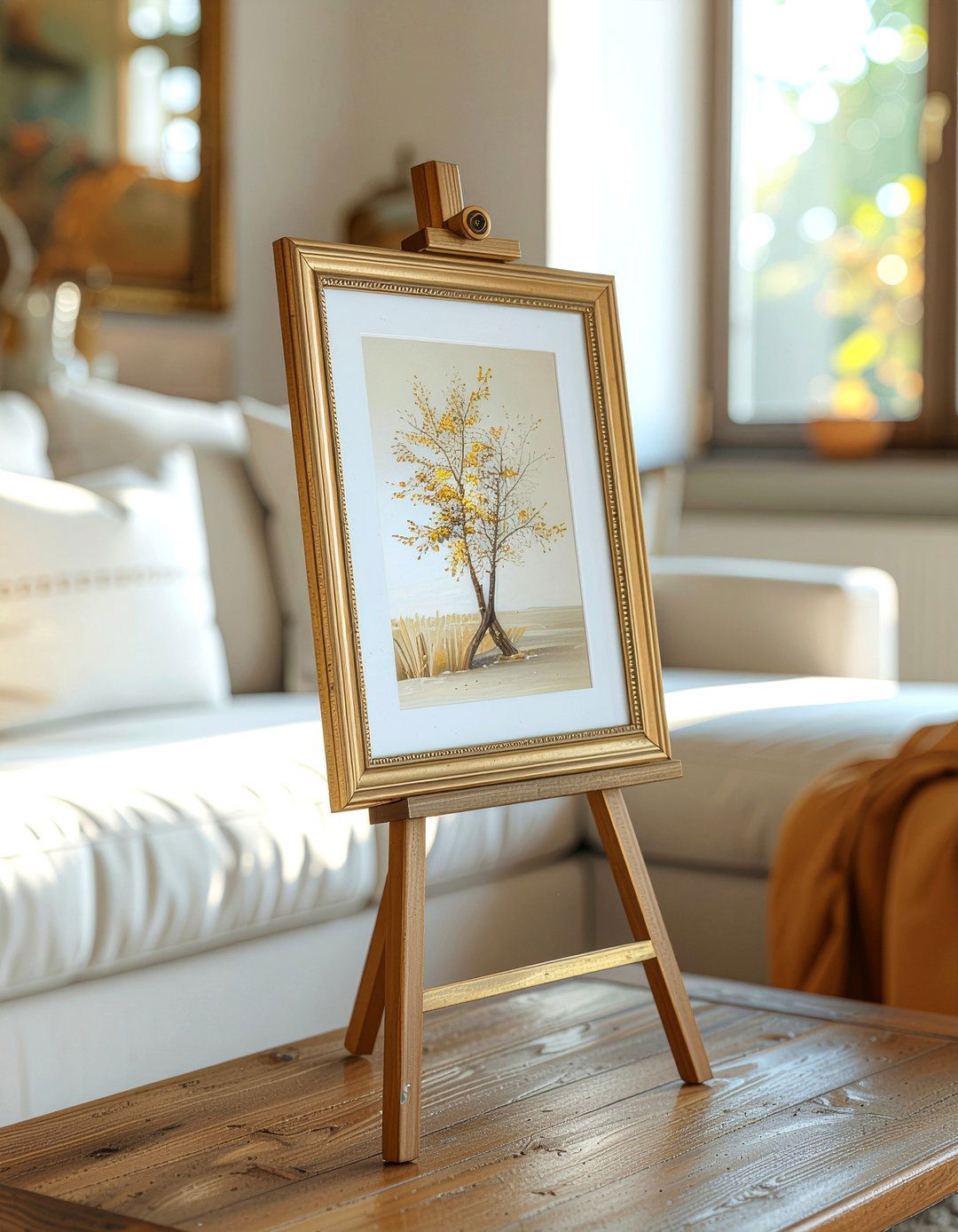 Brass Easel - 30 brass accent living room ideas