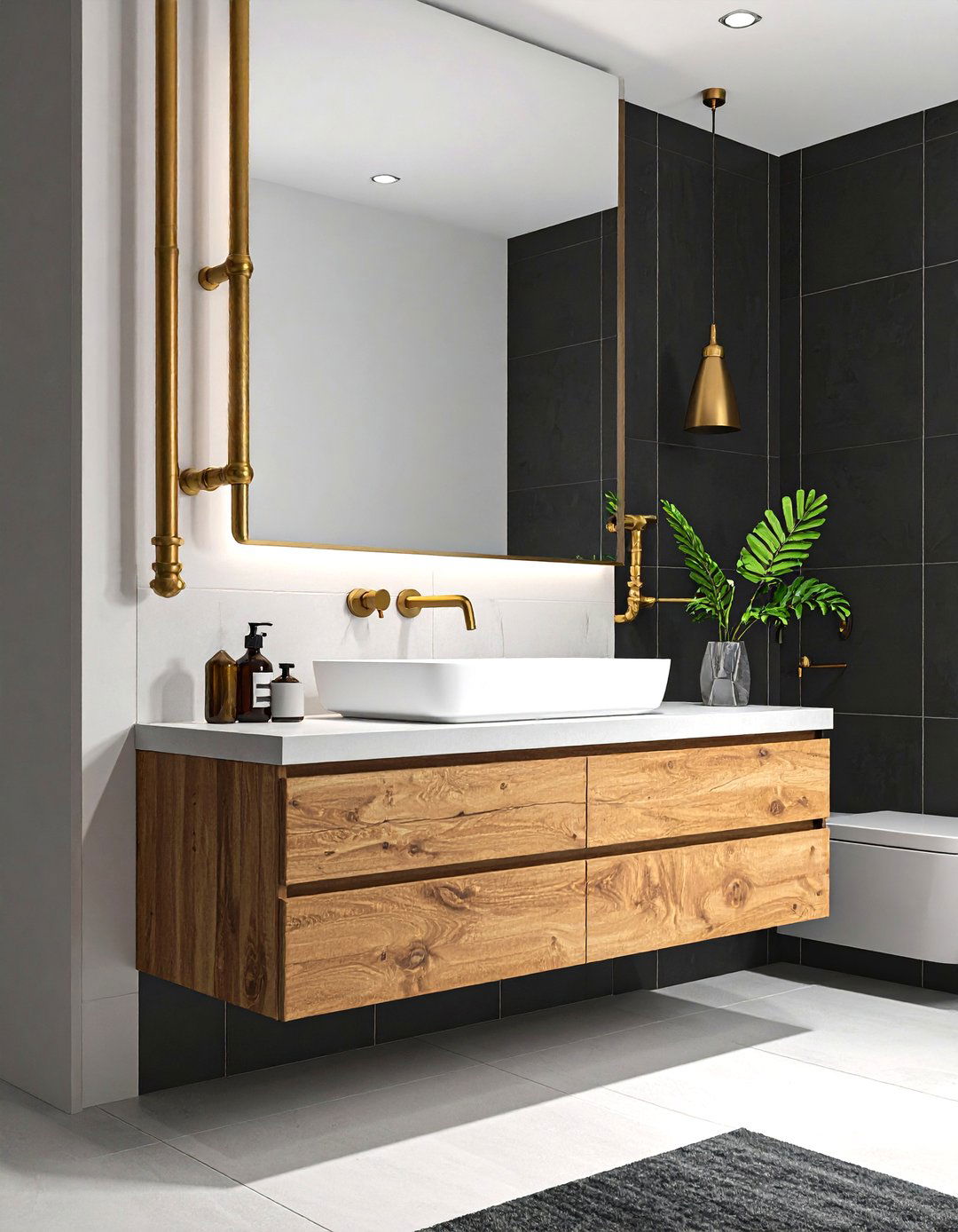 Brass Exposed Pipes - 30 brass bathroom ideas