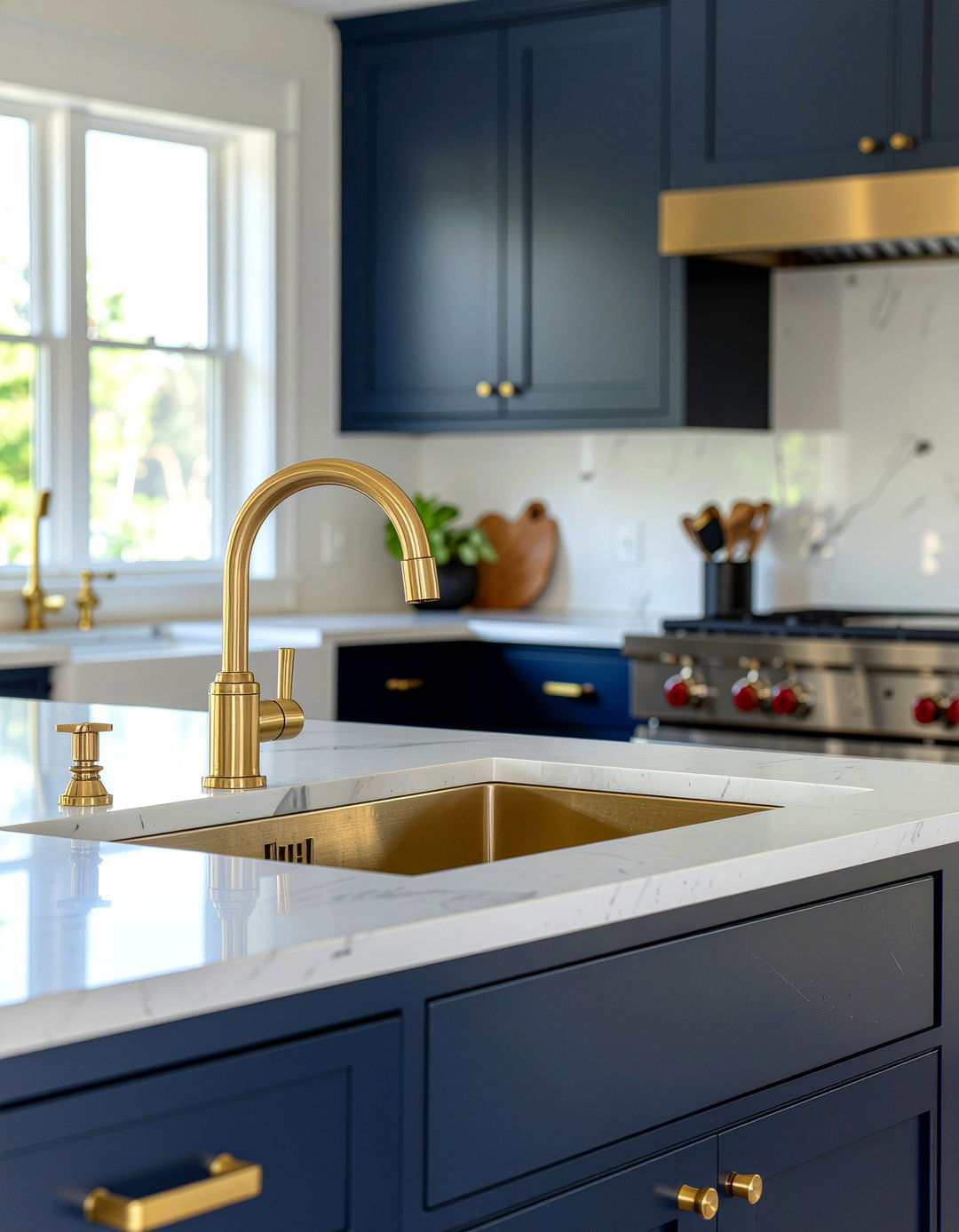 Brass Faucet For Navy Cabinets - 30 brass kitchen faucet ideas