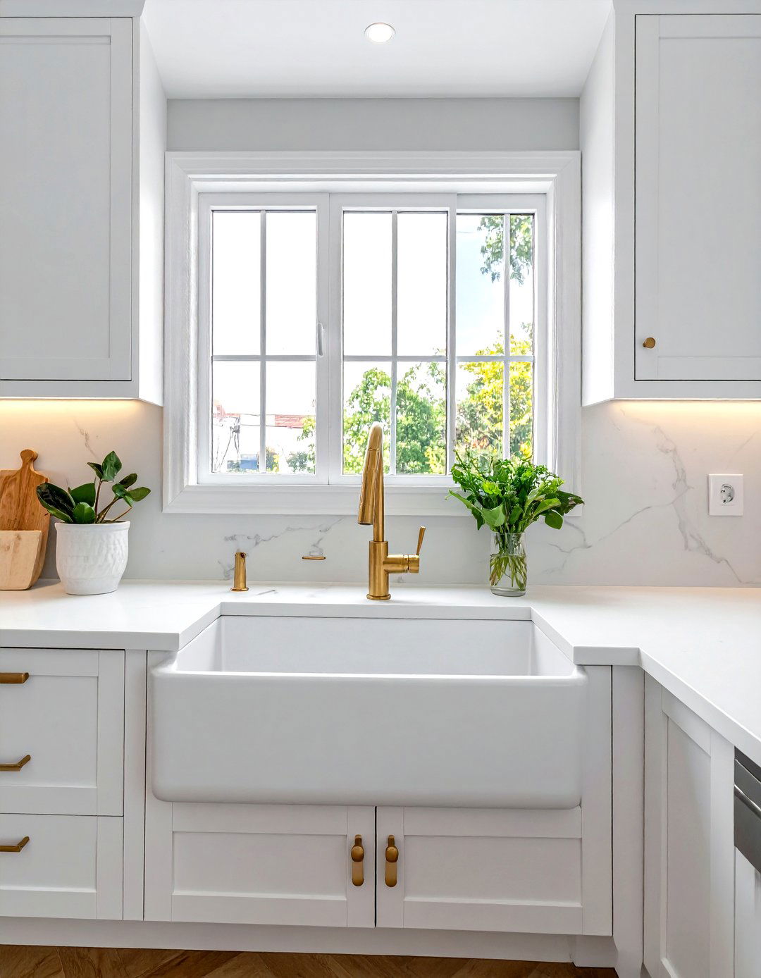 Brass Faucet White Countertop - 30 white countertop kitchen ideas