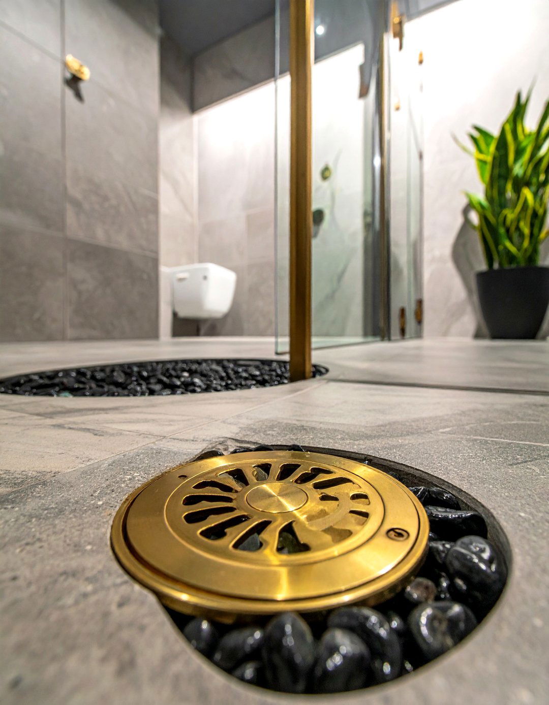 Brass Floor Drain - 30 brass bathroom ideas