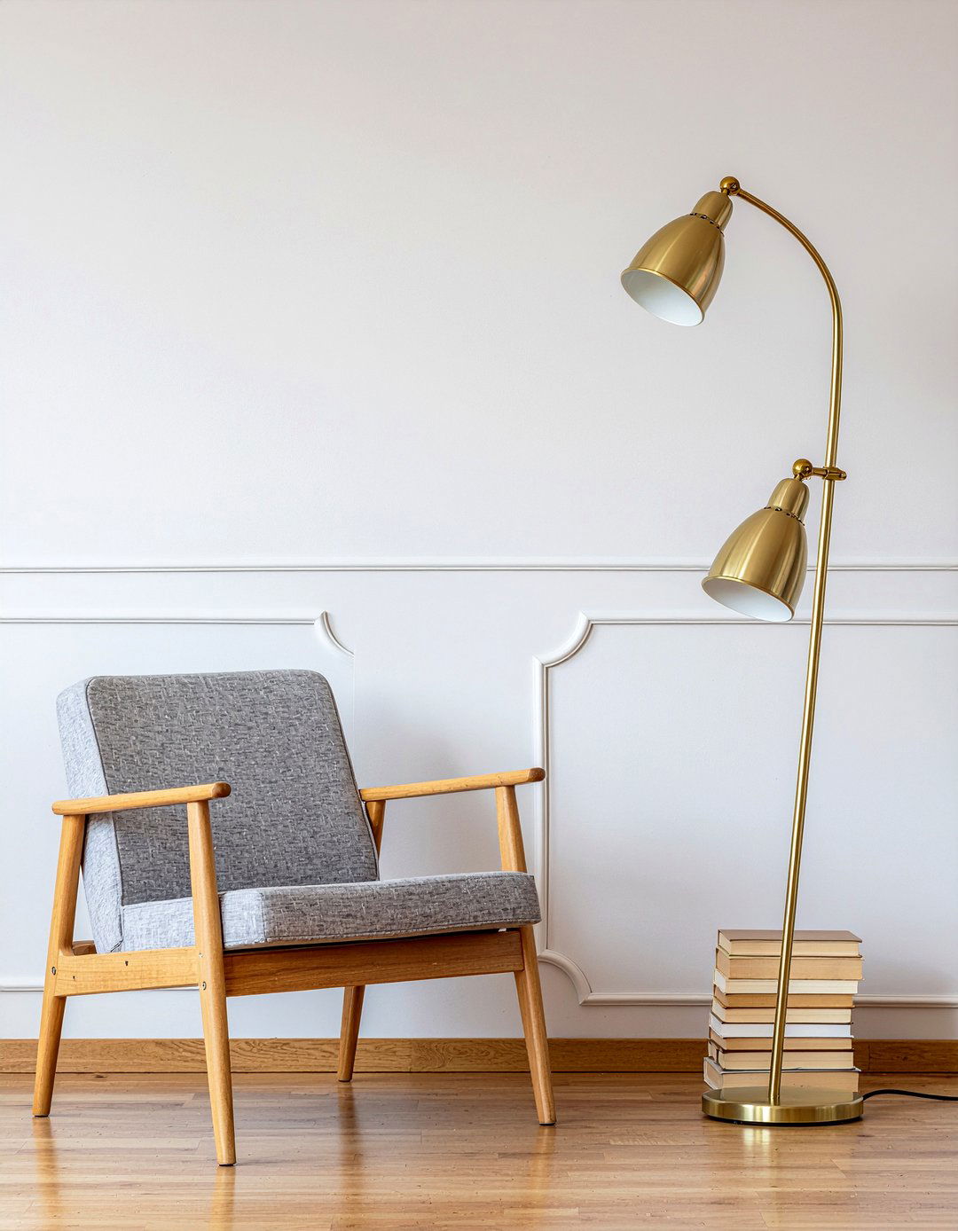 Brass Floor Lamp - 30 warm minimalist living room ideas