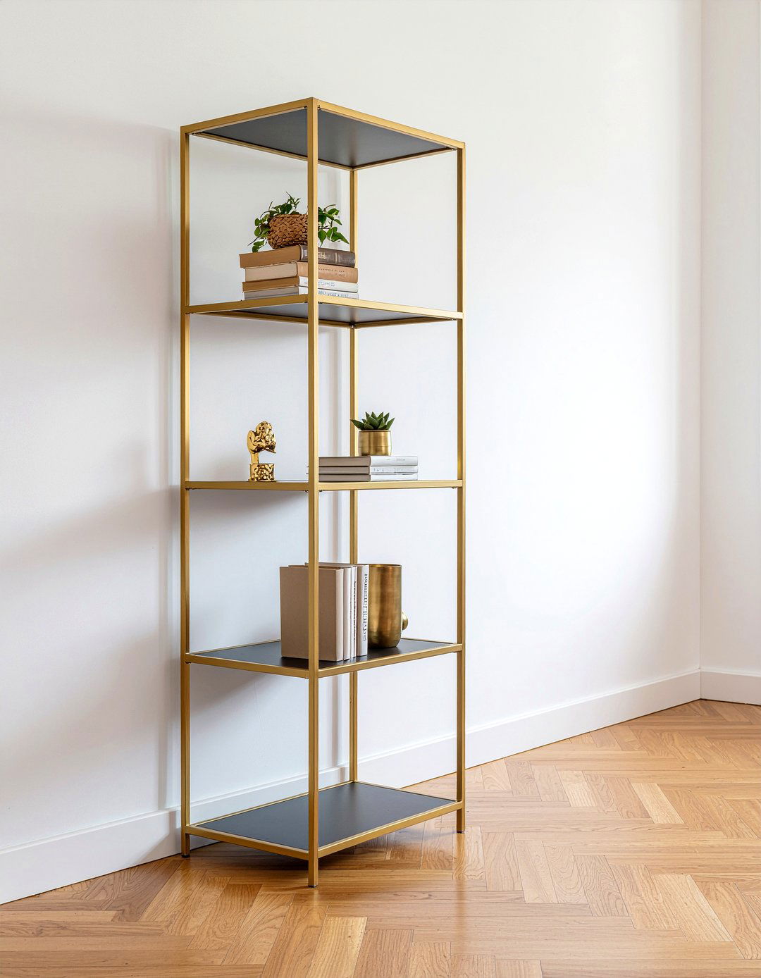 Brass Frame Shelving - 30 living room maximalist furniture ideas