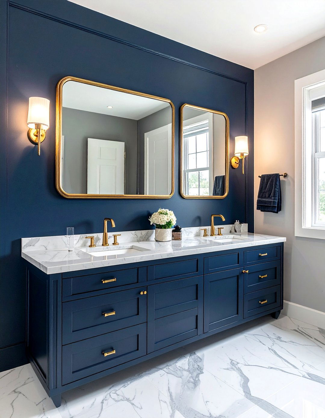 Brass Framed Mirror - 30 brass bathroom ideas