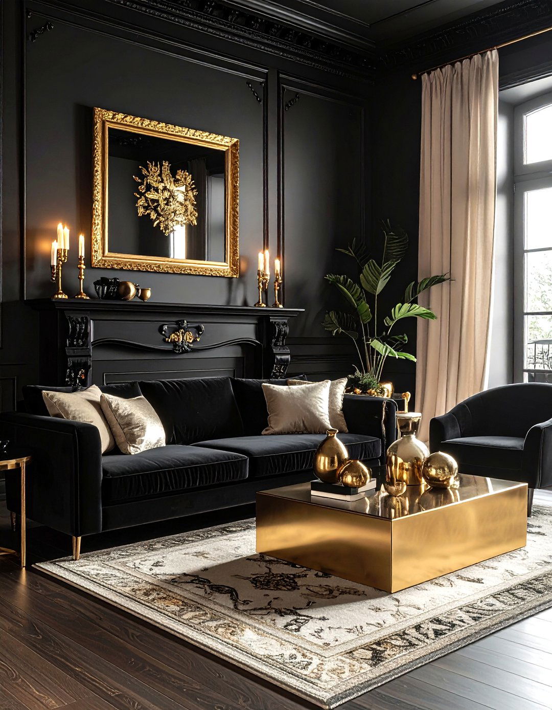 Brass Gold Accents - 30 bohemian black living room ideas