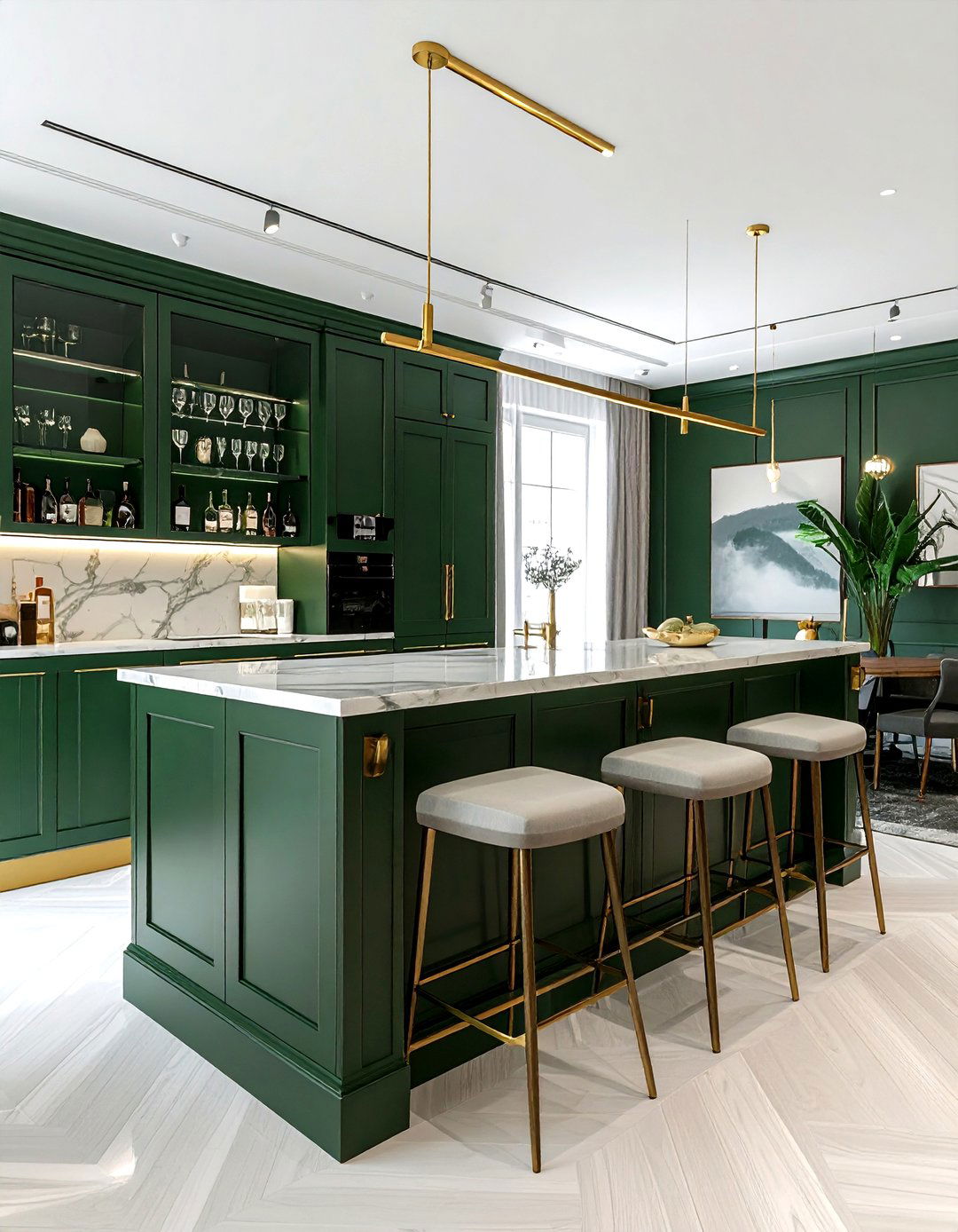 Brass Hardware Bar Accents - 30 dining room built-in bar ideas
