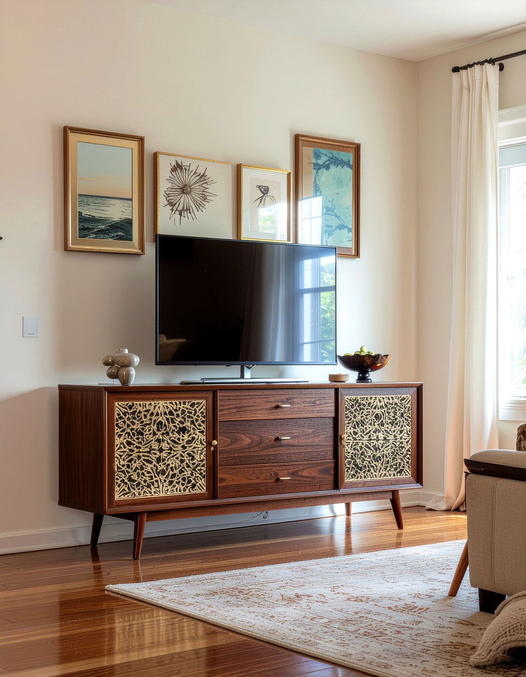 Brass Inlay Credenza - 30 living room brass furniture ideas