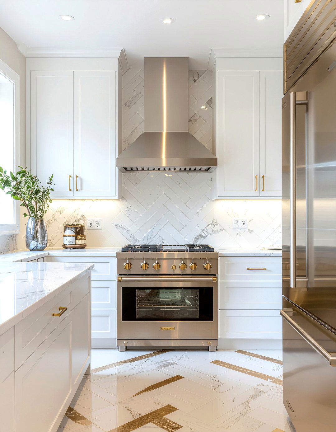 Brass Inlay Herringbone Tile - 30 herringbone backsplash kitchen ideas