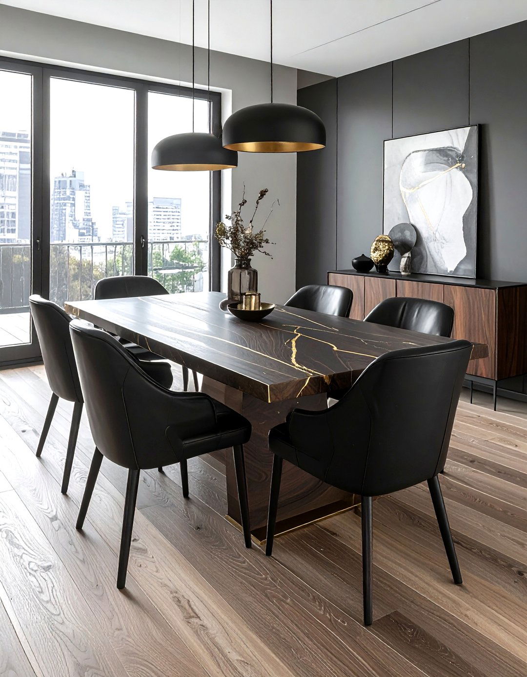 Brass Inlay Table - 30 brass accent dining room ideas