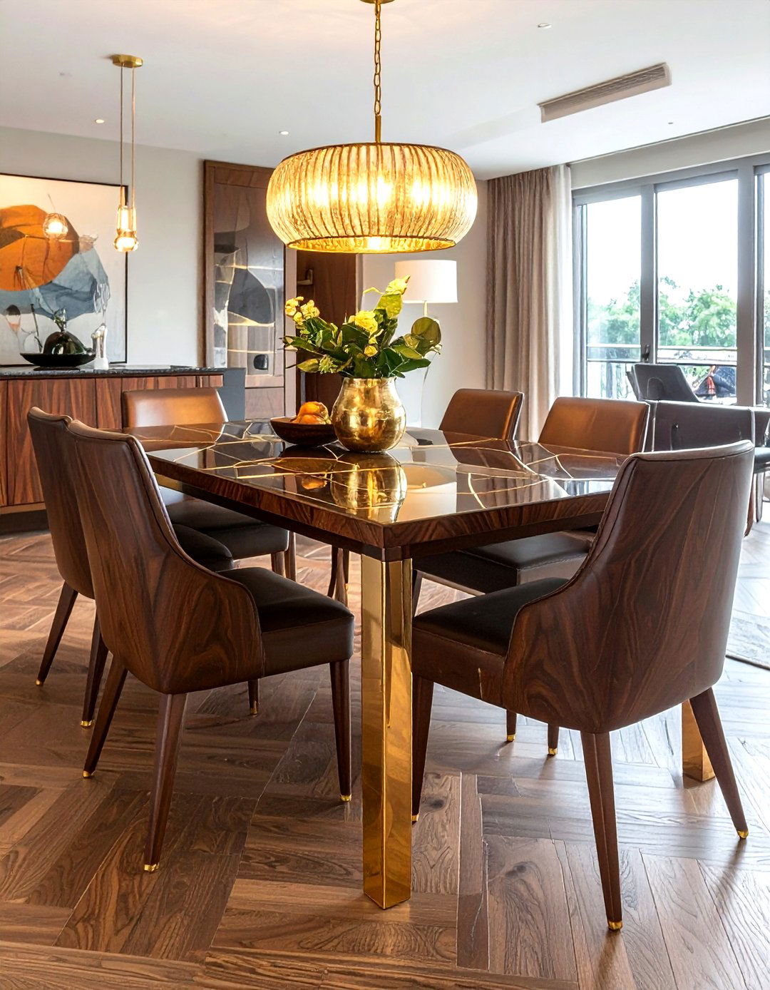 Brass Inlay Wood Dining Table - 30 modern dining table ideas