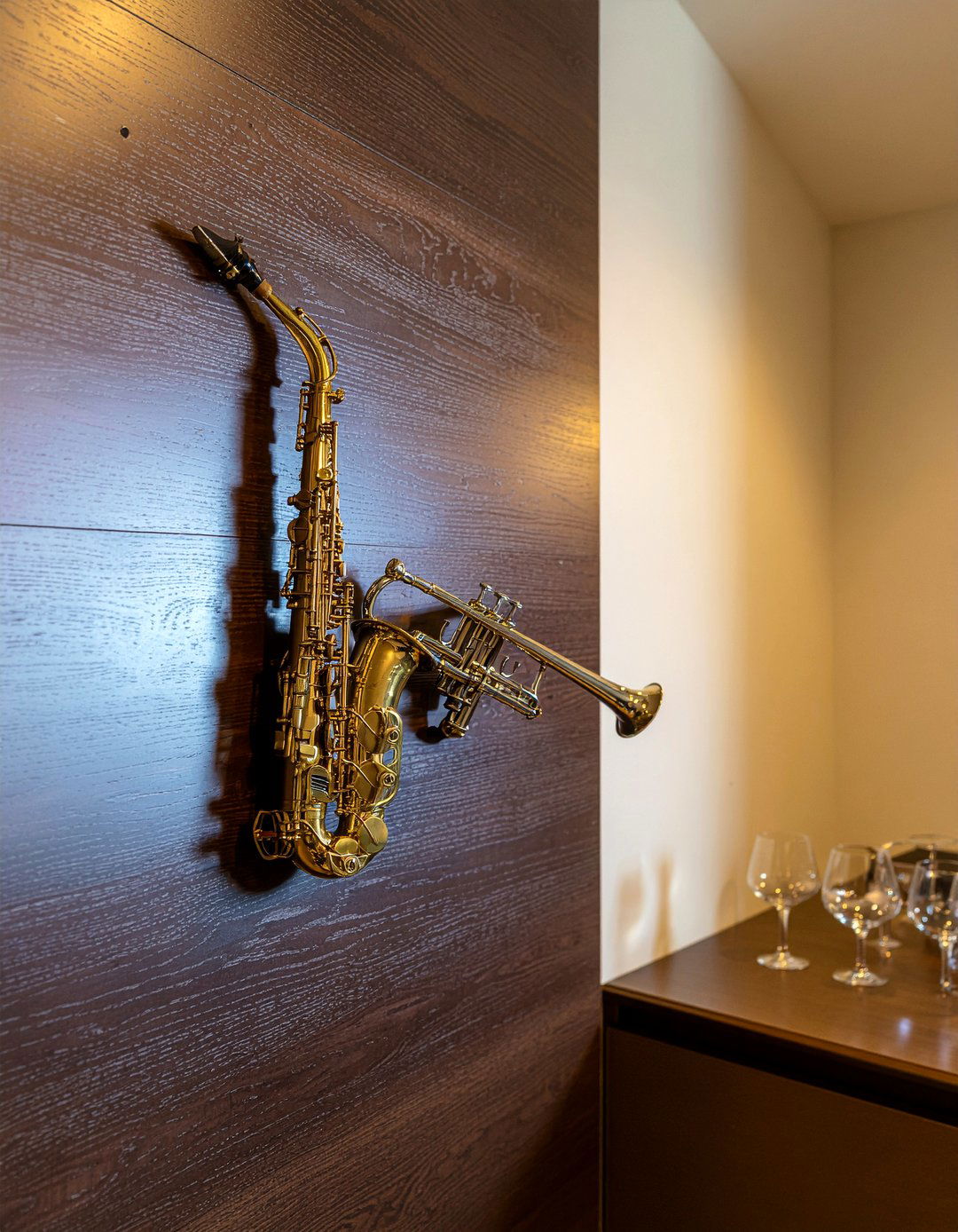Brass Instrument Display - 30 music themed living room ideas