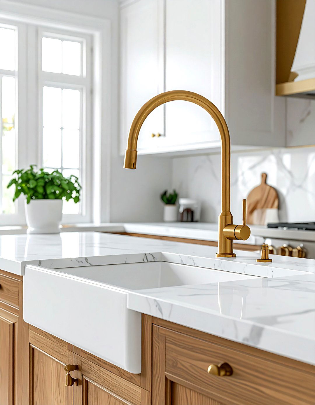 Brass Kitchen Faucet - 30 serene kitchen ideas