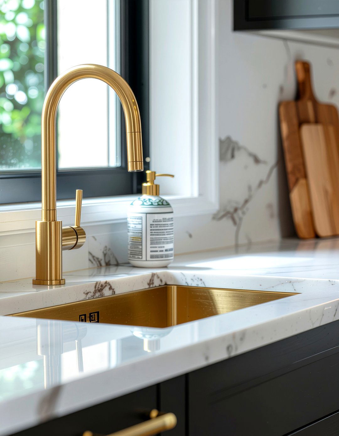 Brass Kitchen Faucet - 30 glam kitchen ideas