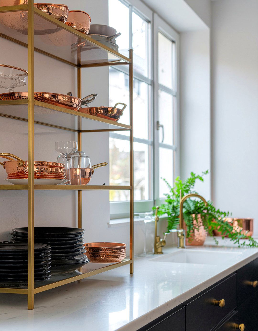 Brass Kitchen Shelving - 30 kitchen shelf decor ideas